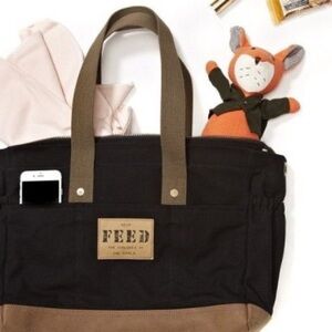 FEED Black Diaper Bag Organic Cotton w/ Changing Pad & Strap